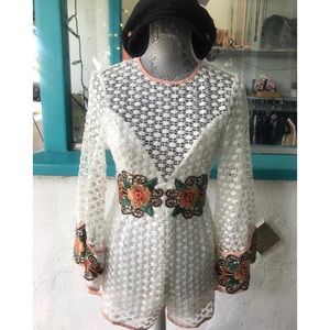 Luxxel Crochet Romper/White & Black